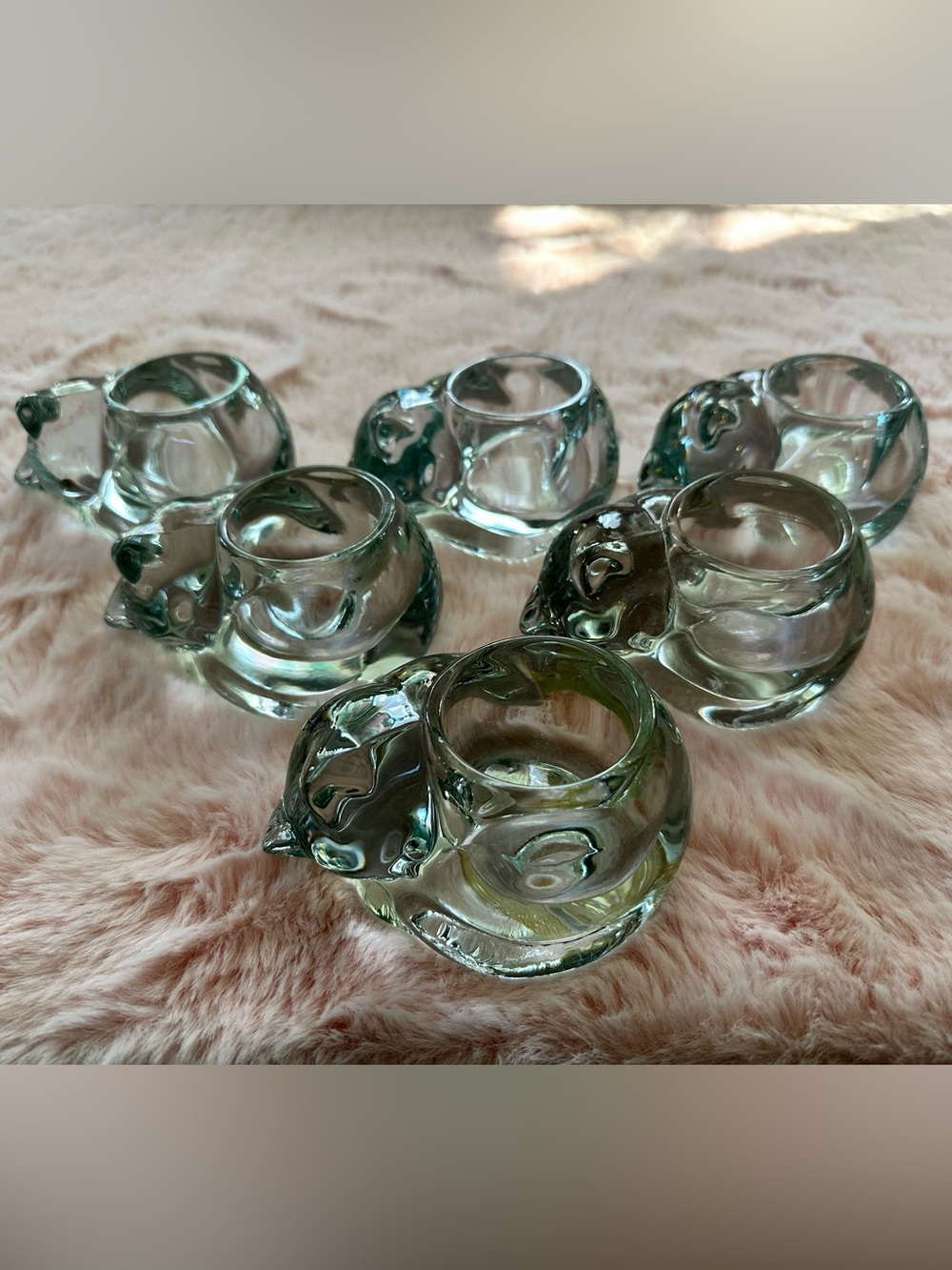 Indiana Glass Clear Sleeping Kitty Votive Candle Holders - set of 6
